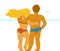 Couple in love standing on seashore beach and watching the sea vector illustrations, husband and wife, honeymoon lovers summer