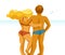 Couple in love standing on seashore beach and watching the sea vector illustrations, husband and wife, honeymoon lovers summer