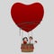 Couple in love traveling in Aerostatic Balloon Heart Love. Saint Valentine.