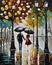 couple in love walking in Paris, night, fall, rainy, misty, digital painting, deep brush strokes