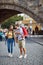 Couple in love walking in the streets of Prague.Travel, tourism and people concept