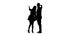 Couple in love waving their friends and calling them to them. Silhouette. White background