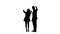 Couple in love waving their friends and calling them to them. Silhouette. White background. Slow motion