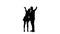 Couple in love waving their friends and calling them to them. Silhouette. White background. Slow motion