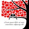 Couple lovely birds on the tree and red heart leaves valentine`s day or wedding theme background