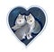 Couple of lovely wolves in love. Stylized heart symbol decoration. Valentine Day greeting card. Print for t-shirts, fabric,