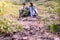 Couple lover sitting and looking beautiful view feeling happy and smiling together at nature,Enjoying camping concept