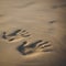 Couple of lovers at a beautiful sunset over the ocean. Couple on a romantic vacation. Imprint pair of hands in the sand, wedding r