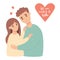 Couple in lovers. Cute girl and man gently hug. Valentines card We were meant to be together. Vector illustration with