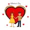 Couple lovers girl and boy in front of the hearts. Flat design stylish illustration. Valentines Day Card