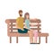 Couple lovers sitting on wooden chair