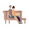 Couple lovers sitting on wooden chair