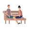 Couple lovers sitting on wooden chair