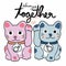 Couple lucky cat Pink and Blue color always together illustration