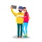 Couple Make Selfie Photo On Smartphone Vector