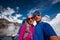 Couple makes selfie in the mountains on the way to Annapurna base camp