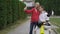 Couple makes a selfie near the motorbike