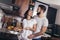 Couple making breakfast at home. Loving couple having fun in kitchen