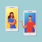 Couple making video call flat vector illustration