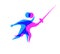 Couple male female human fencing movement pose overlay color vector