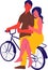 Couple male and female lovers together by bicycle, time together. Vector illustration people cartoon.