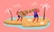 Couple of Male Tourist Characters Carry Huge Seashell on Sandy Tropical Beach. People Relaxing on Summer Vacation, Tropical