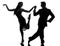 Couple man woman ballroom dancers tangoing silhouette