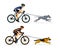 Couple, Man and Woman bikejoring with their dogs vector illustration.