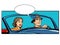 Couple man and woman in convertible car