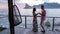 couple man and woman drinking coffee during on balcony sunrise at vacation in Cape Town South Africa