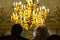 Couple Man Woman Marriage Chandelier Indoors Castle Sitting Gold