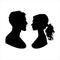 Couple man and woman profile silhouette face to face. Male and female head black shadow.