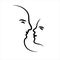 Couple man and woman profile silhouette face to face. Male and female head black shadow.