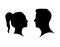 Couple man and woman profile silhouette face to face. Male and female head black shadow. Anonymous concept. Beauty boy and girl