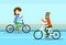 Couple Man Woman Ride Towards Bicycle Wave Hand Greeting
