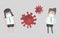 Couple with a mask separated by viruses. Covid-19. Social Distancing. 3d illustation. Isolated.