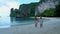 couple men and woman on the beach of Koh Hong Island Krabi Thailand, Asian woman and European men on a tropical beach in