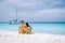 couple men and woman mid age on the beach of Curacao, Grote Knip beach Curacao Dutch Antilles Caribbean