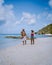 couple men and woman mid age on the beach of Curacao, Grote Knip beach Curacao Dutch Antilles Caribbean