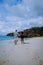 couple men and woman mid age on the beach of Curacao, Grote Knip beach Curacao Dutch Antilles Caribbean