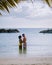 couple men and woman mid age on the beach of Curacao, Grote Knip beach Curacao Dutch Antilles Caribbean