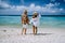 couple men and woman mid age on the beach of Curacao, Grote Knip beach Curacao Dutch Antilles Caribbean