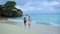 Couple men and woman mid age on the beach of Curacao, Grote Knip beach Curacao Dutch Antilles Caribbean