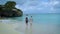 Couple men and woman mid age on the beach of Curacao, Grote Knip beach Curacao Dutch Antilles Caribbean