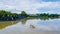 Couple men and women kayaking in the River Kwai Thailand