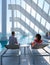 couple men and women relaxing at a rooftop pool of a luxury hotel