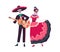 Couple of Mexican skeletons dance and play guitar music on Day of Dead. Catrina in festive dress and man with skull in