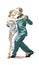 Couple in modern clothes doing tango dance. Latin american dance vector illustration.
