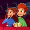 Couple in movie cinema vector illustration