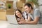 Couple moving house searching on line